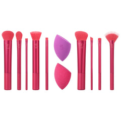 REAL TECHNIQUES Limited Edition Frost Your Face Makeup Brush & Sponge Holiday Kit, For Liquid, Powder, Cream Makeup, Latex-Free Makeup Blending Sponge, Synthetic Bristles, 12 Piece Set