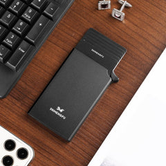 FEIFIRE Wallet Card Holder Metal Slim Men Wallets Pop Up Minimalist Wallet Small Credit Card Holder Purse Metal Wallet (Black)