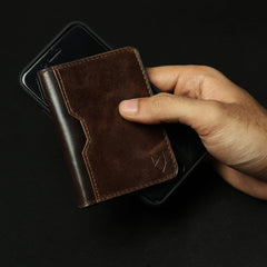 FOXHACKLE RFID Bifold Leather Wallet, Slim Minimalist Card Holder for Men & Women - Olive Brownish