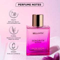 BellaVita SENORITA Woman EDP – Long-Lasting Floral & Fruity Women's Premium Perfume, Ideal for Indian Weather | Yuzu, Lotus, Magnolia, Musk | Perfect for Day Events, 100ML