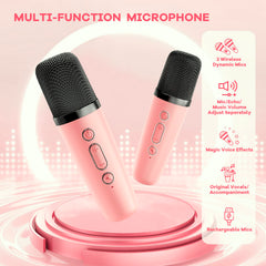 Mini Karaoke Machine for Kids Adults, Portable Bluetooth Speaker with 2 Wireless Microphones,18 Pre-Loaded Songs Toys Birthday Gifts for Girls 4, 5, 6, 7, 8+ Years Old Toddler Teens - MULTICOLOR