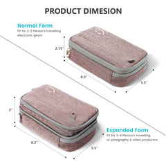 Excefore Travel Electronic Cord Organizer, Waterproof Nylon Travel Case for Charger, Phone, SD Card, SIM Card, Earphone, USB Drives, Lightweight and Expandable, Pink