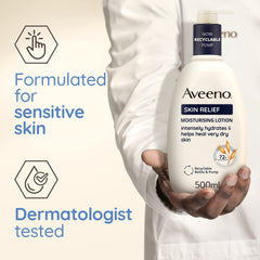 Aveeno Skin Relief Moisturising Lotion, With Soothing Triple Oat Complex & Shea Butter, Suitable For Sensitive Skin, 72-Hour Intense Hydration, Helps Relieve very Dry, Tight Skin, Unscented - 500ml