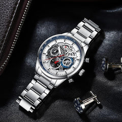 CURREN 8391 Top Luxury Brand Men's Casual Sports Watch Men's Watch, Waterproof Luminous Stainless Steel Men's Wrist Watch - SILVER WHITE