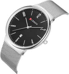 CURREN Men Watch Stainless Steel Band Quartz Watch Business Male Wristwatch 8257 - Silver