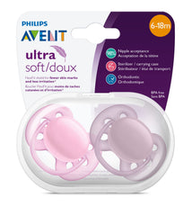 AVENT Philips Ultra Soft Pacifier, 6-18 Months, Pink, 4 Pack, SCF211/41