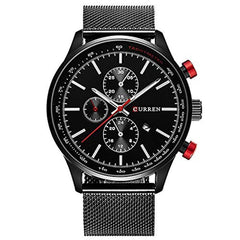 CURREN 8227 Men's Analog with Date Waterproof Steel Band Sport Watch, Black