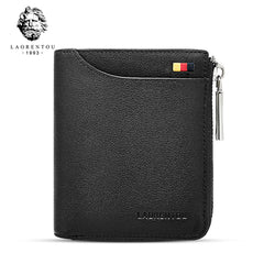 LAORENTOU Genuine Leather Wallets for Men, RFID Blocking, Multi Card Holder Slim Mens Wallet with Zipper Coin Purse, Bifold Wallet for Man, Boys, Teens, Black, medium, Coin Purse Wallet