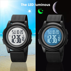 SKMEI Men Digital Sports Watch Ultra-Thin Large Face Waterproof Wrist Watches for Men with Stopwatch Countdown Timer Alarm Function Dual Time LED Back Light