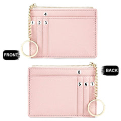 Valentoria Minimalist Small Leather Card Holder Pocket Wallet Womens Coin Purse Handbag (Pink)