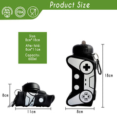 CleverBuyers Foldable Kids Water Bottle | Joystick Water Bottle for Kids | Drinking Bottle for Kids School | Collabsible BPA Free Children and Toddler Water Bottle - 600ml (Black)