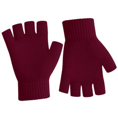Fingerless Gloves for Women Men Winter Fingerless Mittens for Women Men Warm Knitted Gloves Typing Half Finger Gloves - Wine Red