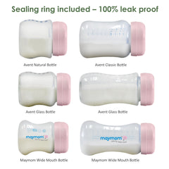Maymom Solid Lids Aka Travel Caps w/Sealing Ring Compatible with Avent Bottle; Cap Replace Avent Natural Bottle Screw Ring n Sealing Disc; Fit Avent Anti-colic Polypropylene, Glass Bottle, Avent Pink