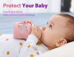 Aelop 100% Silicone Baby Bottle Sleeves for Philips Avent Natural Glass Baby Bottles, Premium Food Grade Silicone Bottle Cover, Cute Bear Design, 4oz, Pink and Purple, Pack of 2