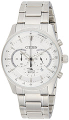 Citizen mens quartz watch, chronograph display and stainless steel strap - an8190-51a