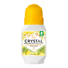 Crystal Essence Mineral Roll on Vegan Deodorant for Women and Men, Chamomile & Green Tea - 2.25 fl. oz. (Packaging May Vary)