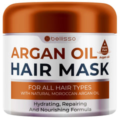 BELLISSO Moroccan Argan Oil Hair Mask - Deep Moisturising Conditioner Treatment for Damaged Dry Hair - Hydrating Product, Split End Moisturiser