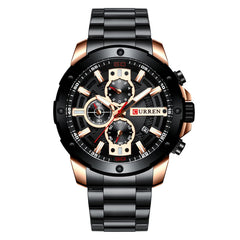 CURREN Anself 8336 Men Quartz Watch Stainless Steel Band Fashion Multifunction Wristwatch 3ATM Chronograph Calendar Date Watches - Black
