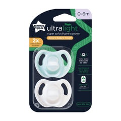 Tommee Tippee Ultra-Light Silicone Soother, Symmetrical Orthodontic Design, BPA-Free, One-Piece Design, Includes Steriliser Box, 0-6m, Pack of 2 Dummies
