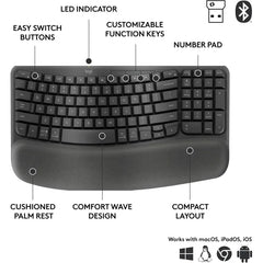 Logitech Wave Keys for Business Wireless Ergonomic Keyboard