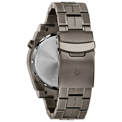 Bulova Men's Icon High Precision Quartz Chronograph Watch, Curved Mineral Crystal, 300m Water Resistant, Continuous Sweeping Secondhand, Luminous Markers - Grey Ion Plated/Blue and Orange Accents