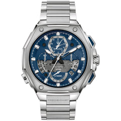Bulova Men's Precisionist Chronograph Blue Dial Stainless Steel Watch | 44.5mm | 96B349 - Silver