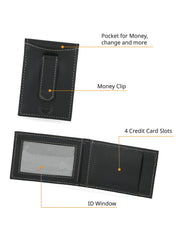 Timberland Men's Brown Genuine Leather Slim Minimalist Front Pocket Money Clip Wallet with ID Window - Black