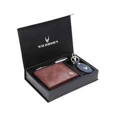 WildHorn® RFID Protected Genuine Leather Wallet & Gift Combo for Men - Brown Crackle