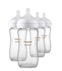 Philips AVENT Glass Natural Baby Bottle with Natural Response, Clear, 8oz, 4pk, SCY913/04