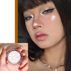 Highlighter Powder Makeup Palette, Diamond Shine Highlighter, Face Highlighter Palette with Brush, Long Lasting Lightweight Shimmer Colors for Highlighting and Contouring (Pearl White)