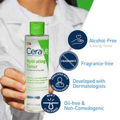 CeraVe Hydrating Toner for Face Non-Alcoholic with Hyaluronic Acid, Niacinamide, and Ceramides for Sensitive Dry Skin, Fragrance-Free Non Comedogenic, Full Size, 6.80 Ounce (Pack of 1)