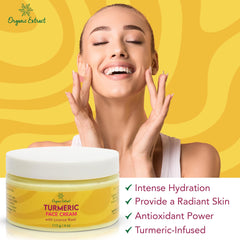 Turmeric Facial Cream - 4 fl oz / 113 g - Natural Turmeric Skin Brightening - Daily Facial Moisturizer, Fights Acne, Evens Tone, Fades Scars, Sun Damage, & Age Spot - Intense Hydration