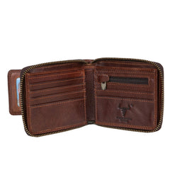 MING CLAN Zipper Wallet Men RFID Blocking Leather Bifold Wallets For Men - Flap ID Window Zip Coin Pocket Mens Zipper Wallets - Big Capacity - Brown