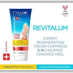 Eveline Cosmetics Revitalum 8-in-1 Heel Repair Cream with 25% Urea - Intensive Moisturizing Foot Cream for Cracked Heels and Dry Feet - Vegan Formula with Radical Repair Technology™