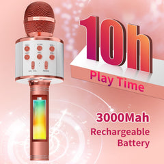 Kids Microphone for Singing, Wireless Bluetooth Karaoke Microphone for Adults, Portable Handheld Karaoke Machine, Toys for Boys and Girls Gift for Birthday Party (Rose Gold)