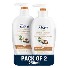 Dove Pampering Hand Wash Natural Caring formula, Shea Butter, With ¼ Moisturising Cream, 250ml, Pack of 2