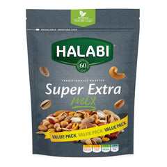 Halabi Super Extra Mix - Mixed Nuts, Peanuts, Cashews, Pistachios, Almonds, Chickpeas, Pumpkin Seeds, Hazelnuts, Corns Healthy Baked Snacks, Resealable Bag - 450g