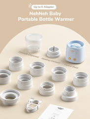 NehNeh Baby Portable Bottle Warmer for Travel, Detachable Leak-proof Baby Bottle Warmer On the Go for Breastmilk with Fast Heating Compatible with Dr.Brown's, Philip Avent, Tommee Tippee, Medela -Blue
