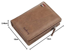 Baellerry short travel wallet Vintage mini bifold wallet zipper card holders coin purse leather wallet... (BROWN)