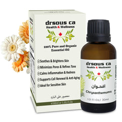 Drsous Ca Organic Chrysanthemum Essential Oil 30ml | 100% Pure Cold Pressed Chrysanthemum Therapeutic Grade Oil for Skin care, Hair care and Cough Relief | Made in Palestine