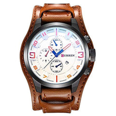 Curren 8225 Men's Analog Sports Waterproof Leather Strap Wrist Watch With Date - White