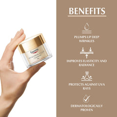 Eucerin Hyaluron Filler + Elasticity Anti-Aging Face Day Cream with Hyaluronic Acid & Collagen, UVA & UVB Sun Protection SPF 15, Plumps up Deep Wrinkles & Improves Elasticity, For All Skin Types, 50ml