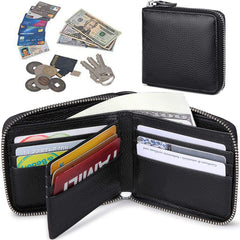 Huztencor Zipper Wallet Men RFID Blocking Leather Bifold Credit Card Wallets (FBA) - Black