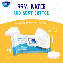 Fine Baby Water Wipes, 99% Pure Water, Free from Alcohol, Fragrance & Paraben, 72 Sheets