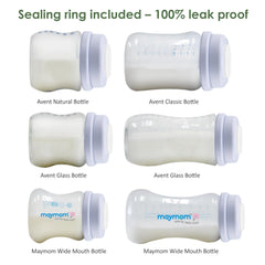 Maymom Screw Lids Aka Travel Caps with Rewritable Sealing Disc Compatible with Avent, Maymom Wide Mouth Bottles; Cap Replace Avent Classic Bottle Screw Ring and Sealing Disc, 6pcs. (Blue)