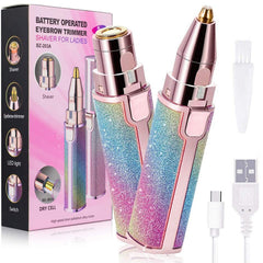 AWH Eyebrow Trimmer Facial Hair Remover for Women, Rechargeable Body Face Hair Shaver Razor USB Electric Remover Nose Lips Armpit Bikini Painless Built-in LED Light Lady Gift (Rainbow 1 Pack 2 Heads)
