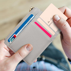 Slim RFID Blocking Card Holder Small Pocket Wallet Keychian Zipper Coin Purse Minimalist Leather Cash & Coin & Cards Case for Women Men, Gray, s, Rfid Wallet