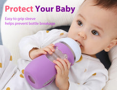 Aelop 100% Silicone Baby Bottle Sleeves for Philips Avent Natural Glass Baby Bottles, Premium Food Grade Silicone Bottle Cover, Cute Bear Design, 8oz, Pack of 2 (Pink and Purple)