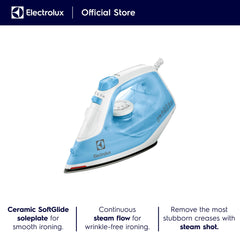 Electrolux Steam Iron 2300W with Powerful Steam Shot, Ceramic Sole Plate, Anti Calc Drip Self Clean & Auto Shutoff, Automatic Steam Adjustment, Safe Touch Indicator, Light Weight-Easy to Use, EDB1730