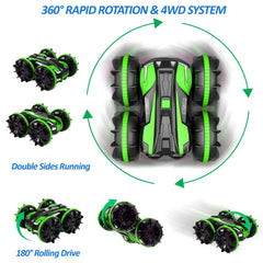 FREE TO FLY Remote Control Car Boat Truck- Amphibious 4WD Stunt Cars 2.4Ghz Rotating 360° Offroad Terrain RC Vehicle Water Land for Kids 8 9 10 11 12 Years Old (Green)